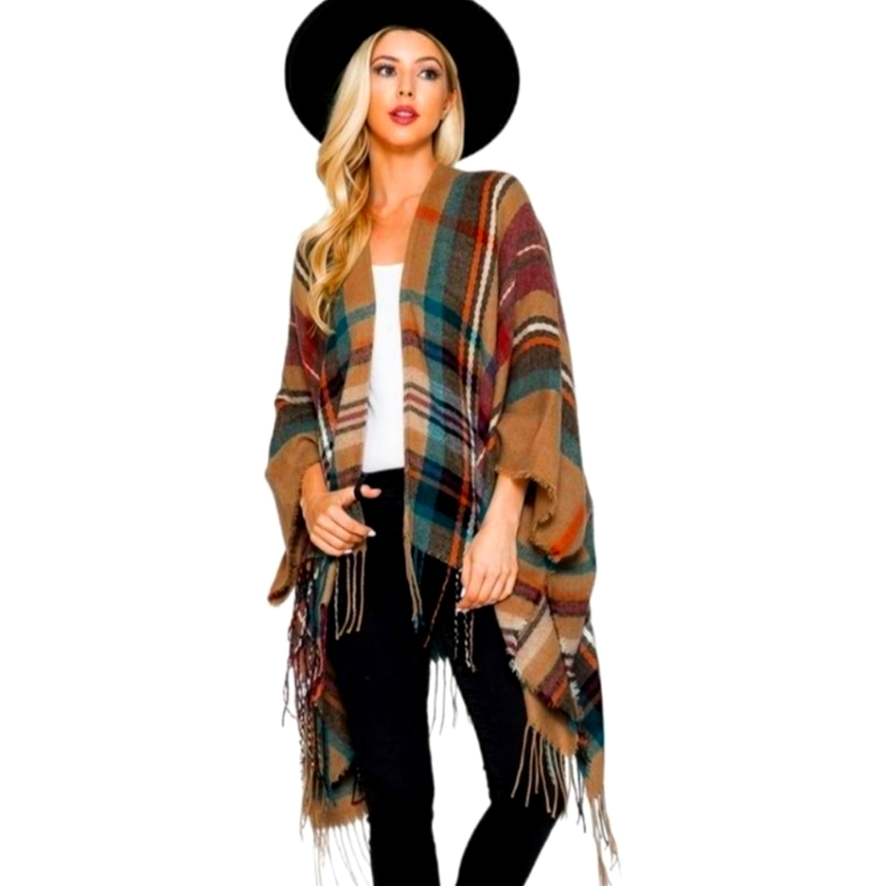 Plaid, Earth Tone Colors, Knit Cozy Capes